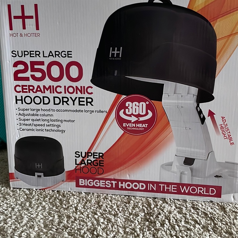 Hot &Hotter Super Large 2500 Ceramic Ionic Hood Dryer (BLACK)